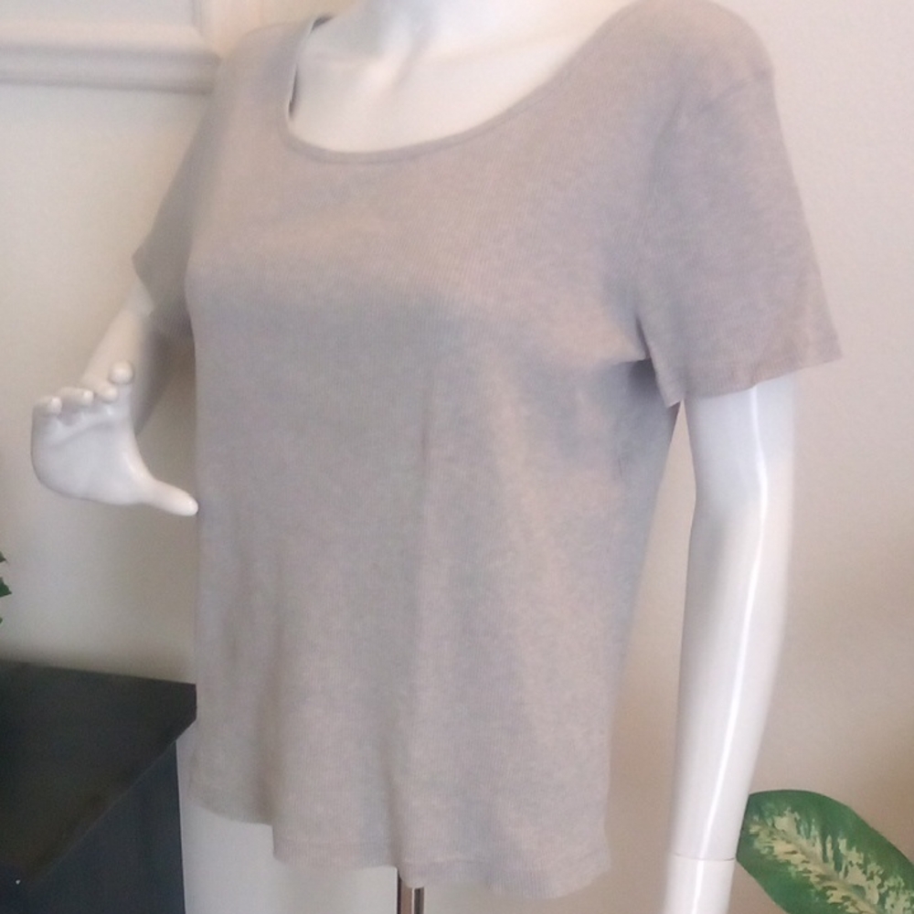 Jones New York Sports Finely Ribbed Gray T-Shirt - Size: XL